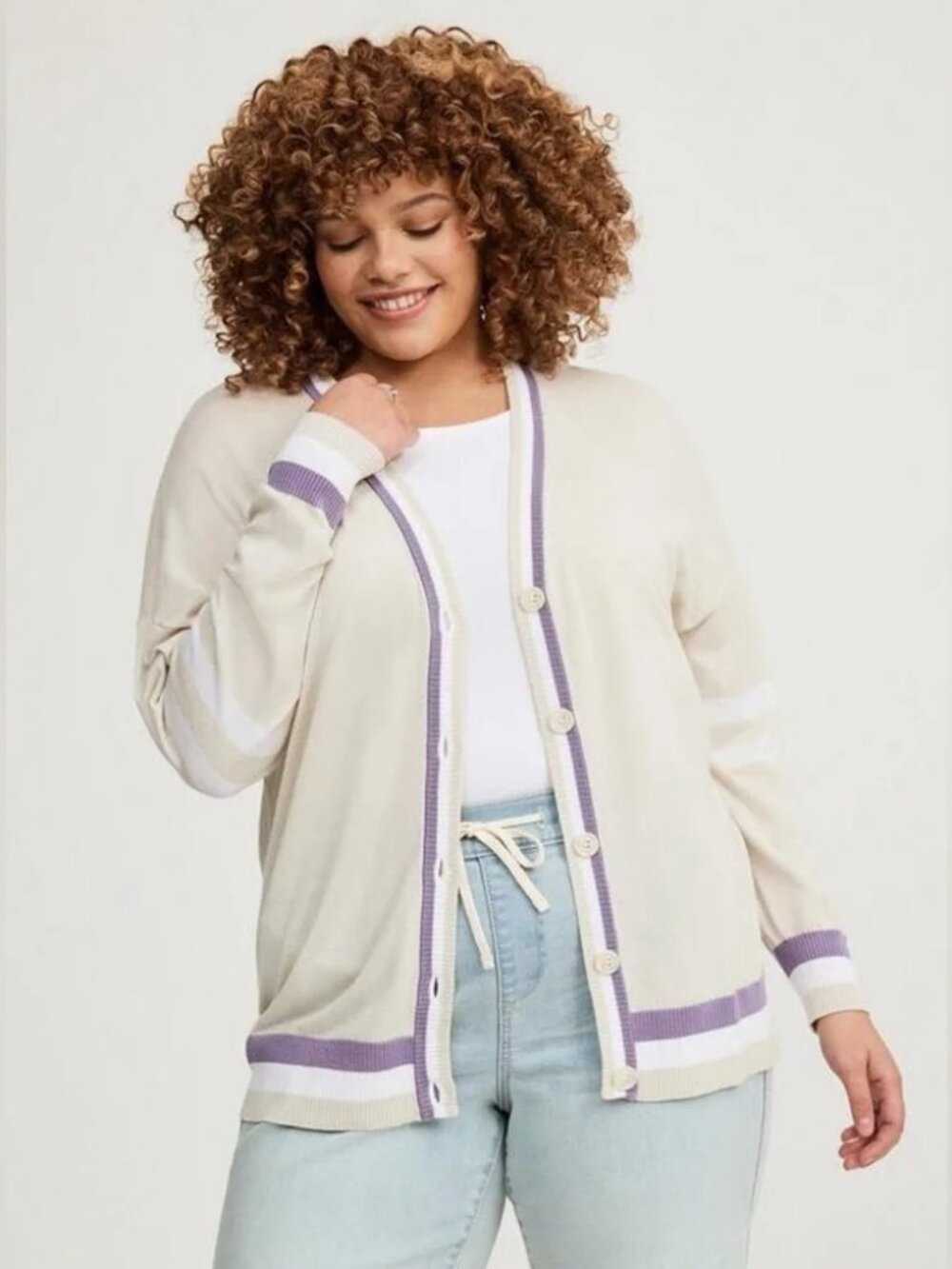 Torrid Silver Birch Cotton Blend Drop Shoulder Cardigan Sweater Size 1 (14/16)
